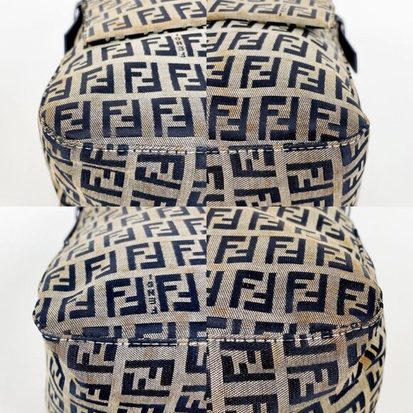 Authentic FENDI Mamma Zucca Bucket Baguette Navy Tan Flap Bag Purse Tote FF - Picture 6 of 13